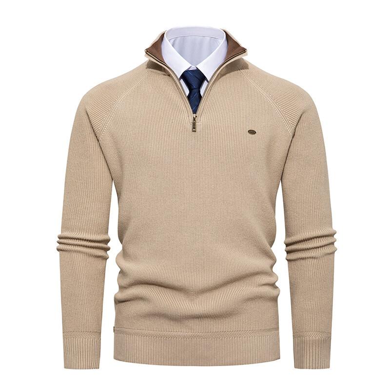 Men's Half-Zip Stand Collar Solid Color Casual Knit Sweater