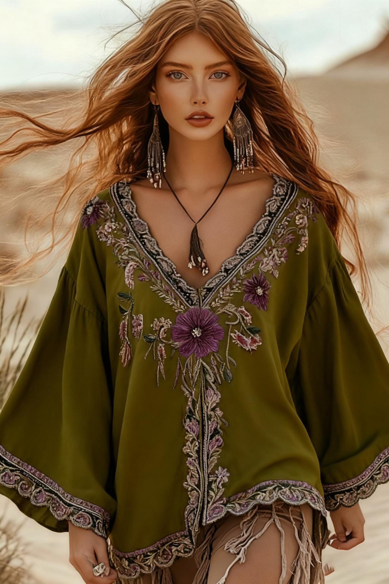 V-neck, Bell Sleeves, Casual Loose Top