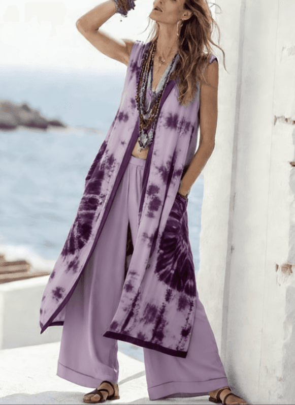 French Leisure Vacation Style Sleeveless Outerwear Set