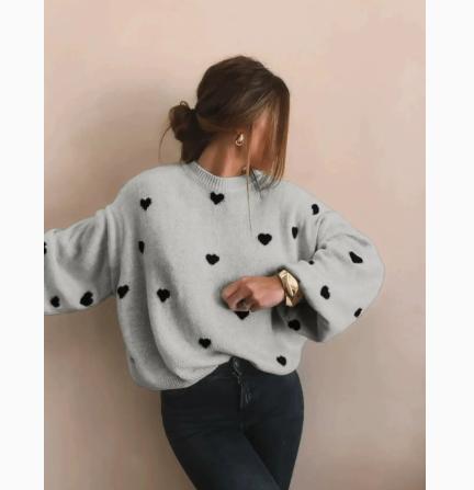 Heart Knitted Women's Leisure Pullover Sweater