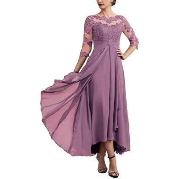 Lace Applique Chiffon Dress Mid-sleeve Mom Dress