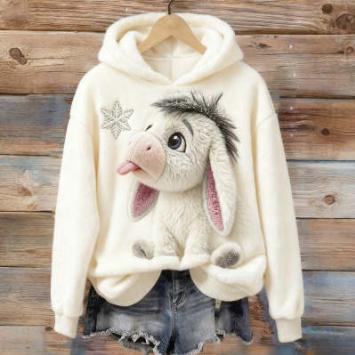 Womens Digital-Print Hoodie In Solid Color Simple Design