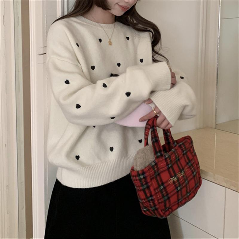Autumn And Winter Temperament Crew Neck Lovely Loose Soft Glutinous Pullover Sweater For Women