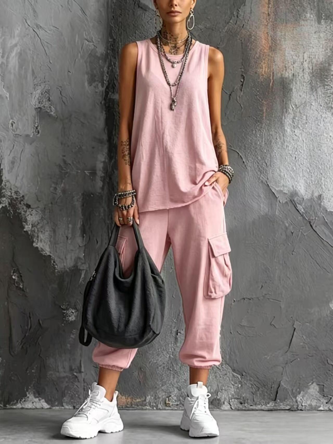 Womens Sleeveless Top Ankle-Fit Pants Set