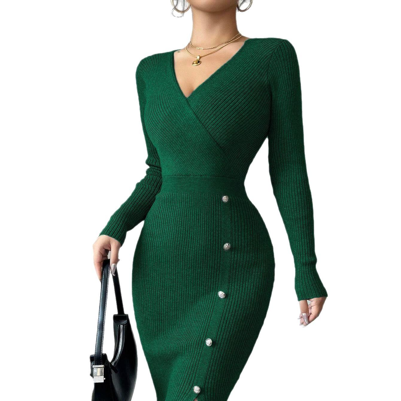 French Waist-tight Mid-length Sheath Inner Wear Base Skinny Knit Dress