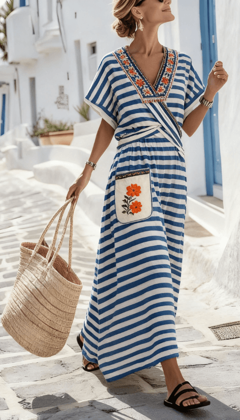 Women's Large Loose Striped Print Dress