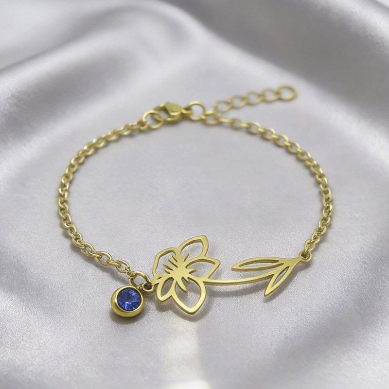 Retro December Birth Flower Stainless Steel Bracelet