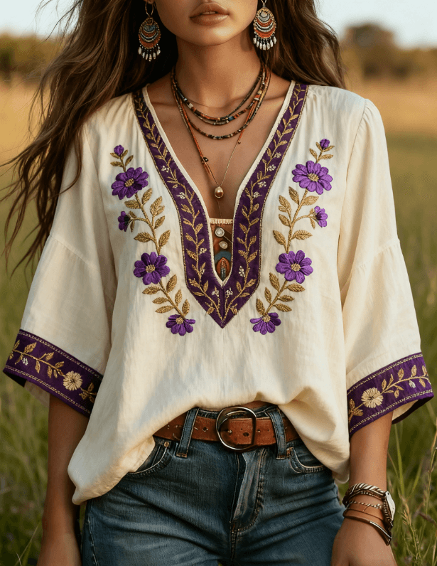 Women's Bohemian Retro Floral T-Shirt