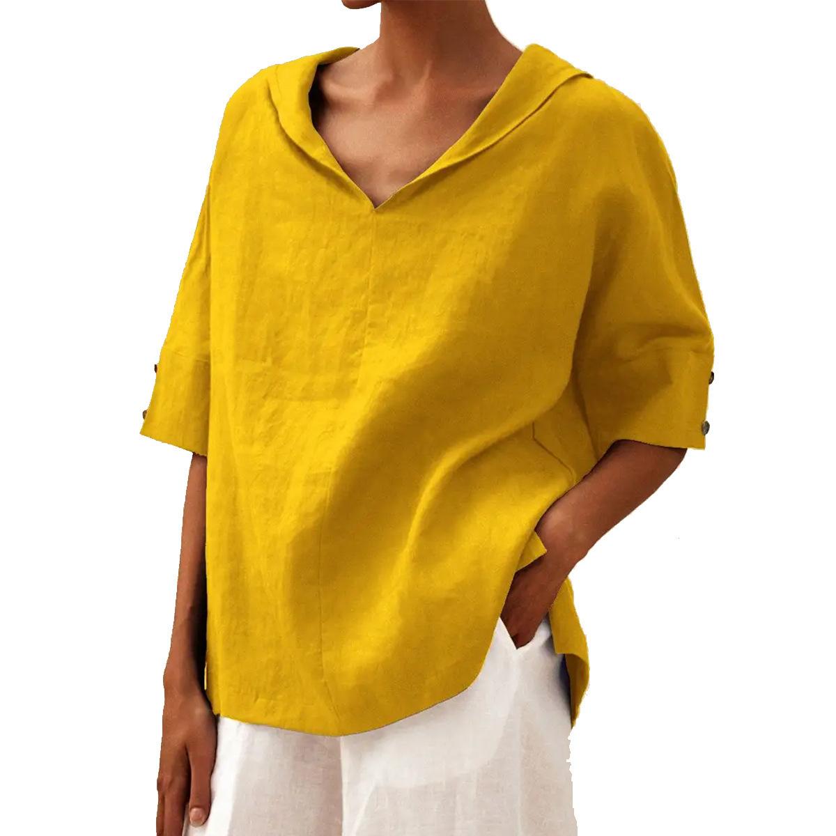 Cotton And Linen Relaxed-fit Hoodie Top T-shirt
