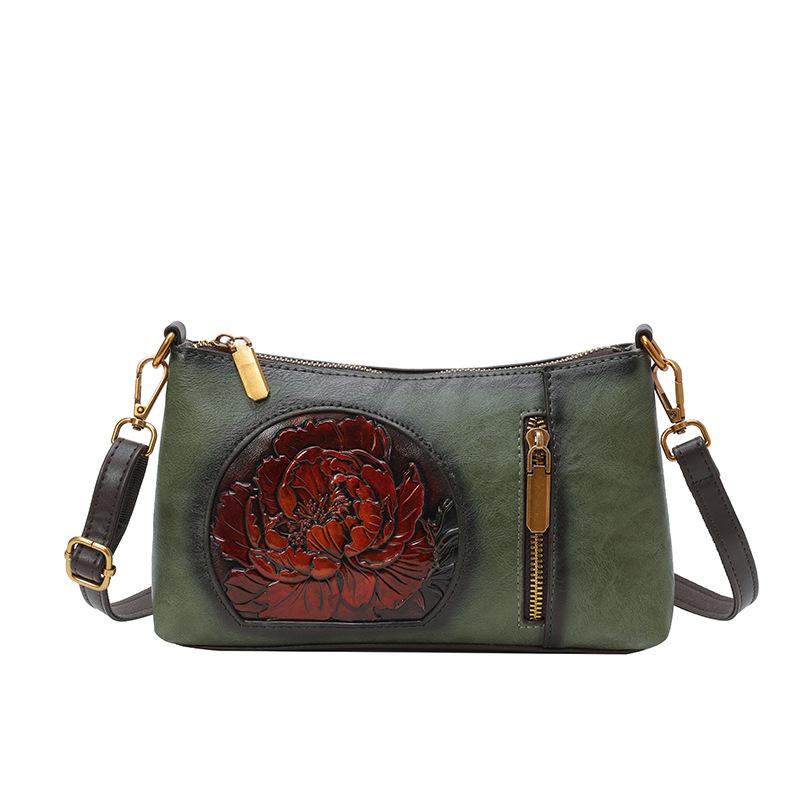 Soft-leather Vintage Ethnic-style Casual Shoulder Bag Hand-carved Leather For Women