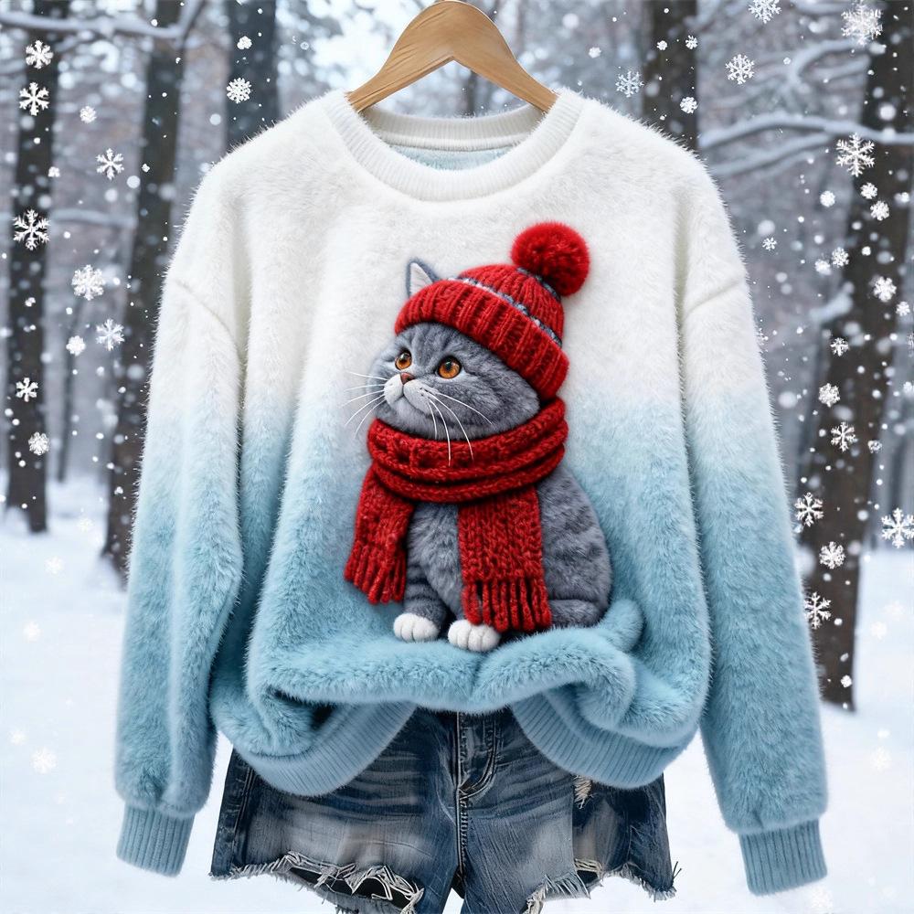 3D Digital Print Pattern Christmas Women's Flannel Sweatshirt