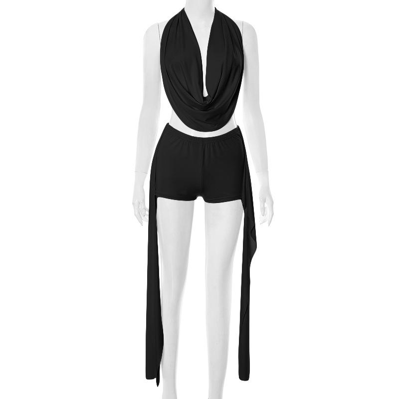 Women's Spring And Summer Halter Stacked Top Ribbon Knot Suit