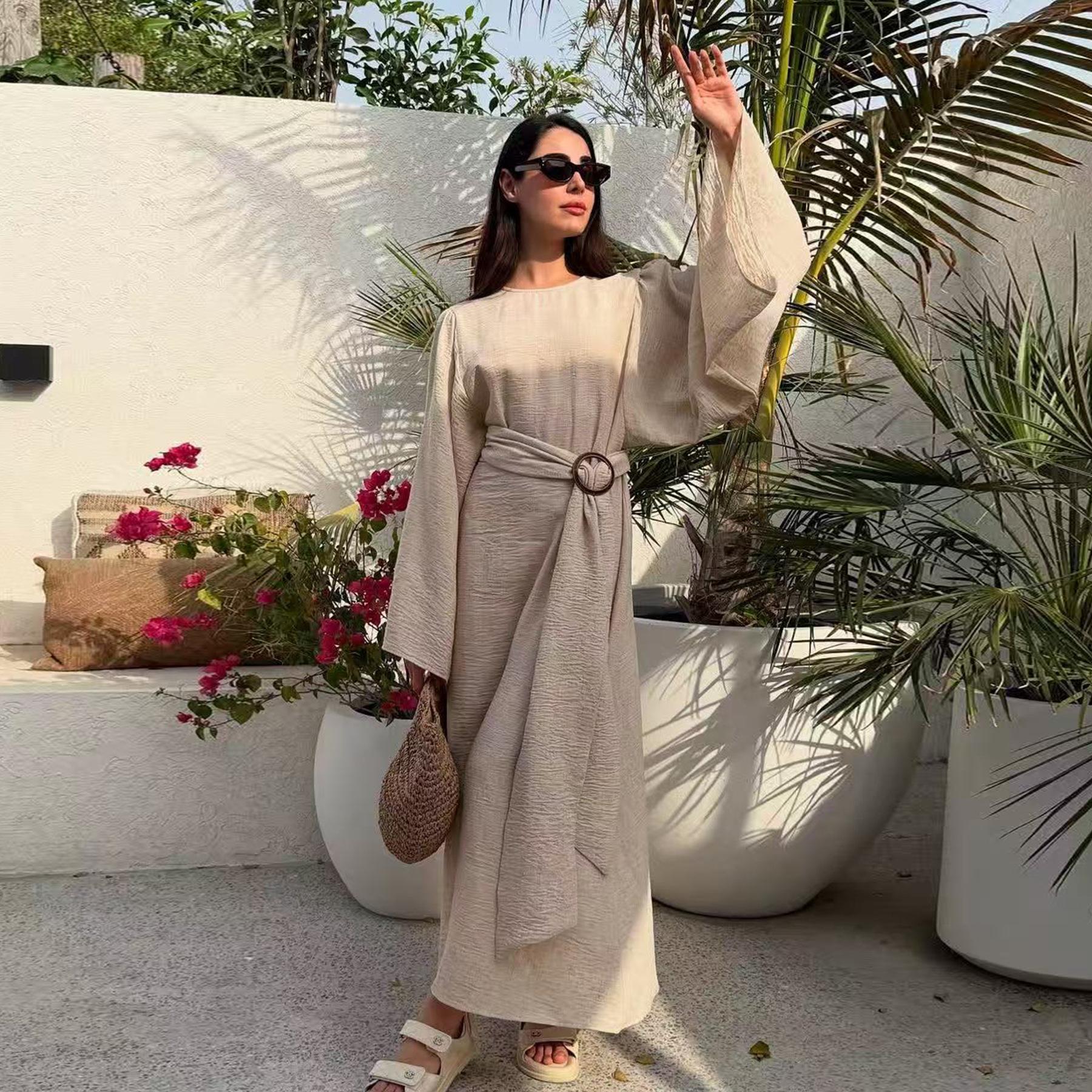 Euro-American Dubai Style Loose Waistline Sleeve Dress