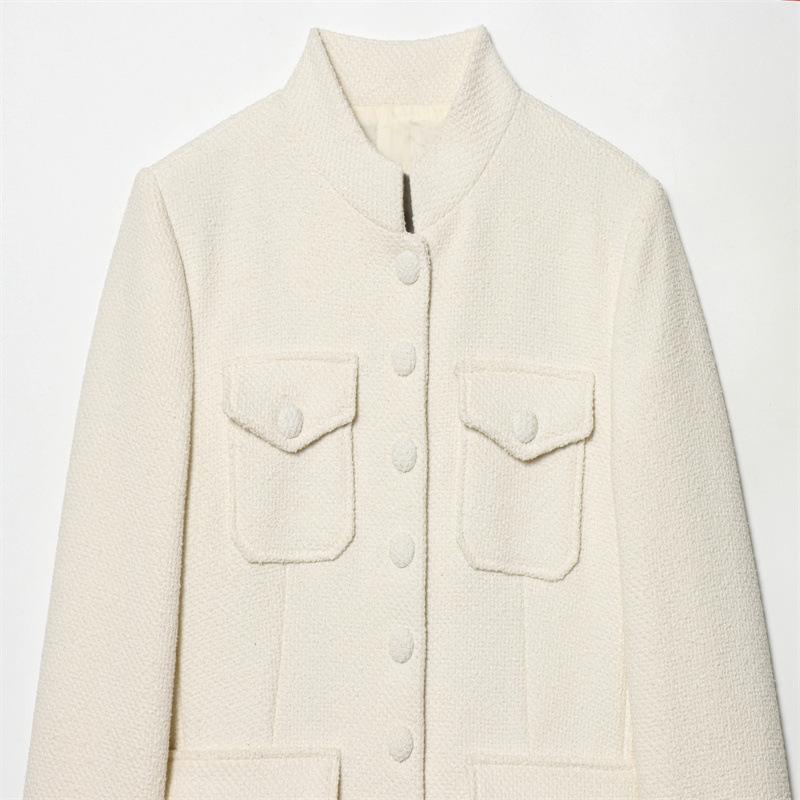 Womens Fashion Elegant Long-sleeve Stand-collar Coat