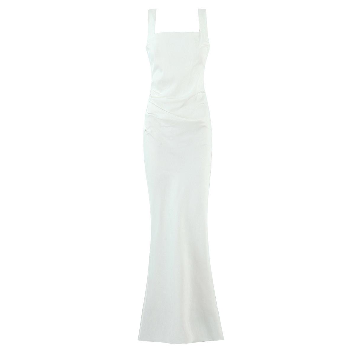 Solid-color Elegant Strap-waistline Long Dress