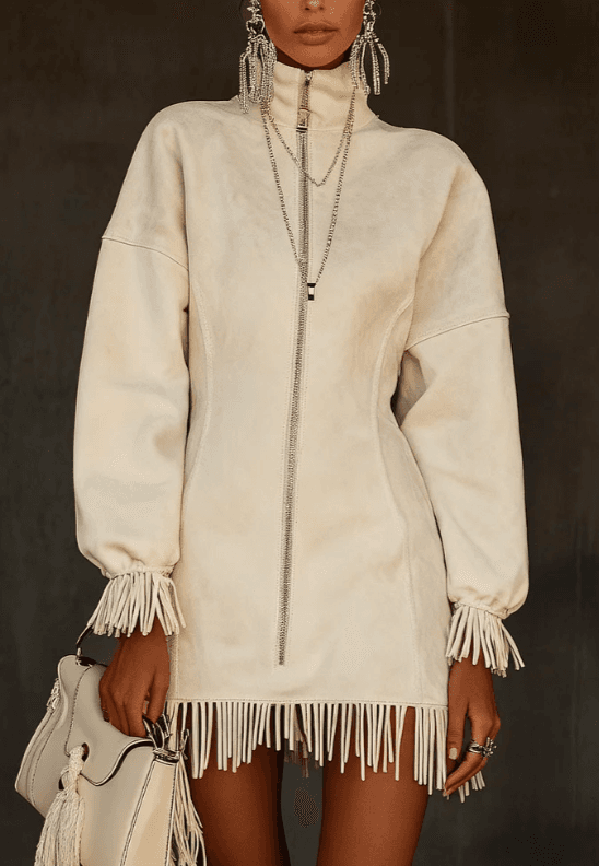 Women's Casual Tassel Zipper Sweatshirt Dress
