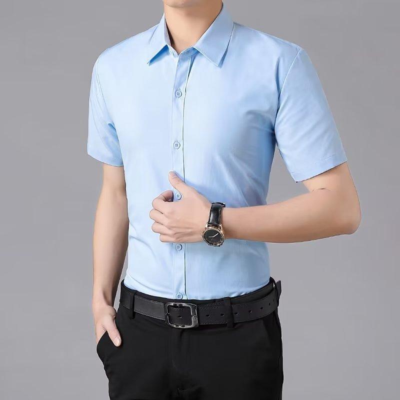 Mens Summer Business Casual Wrinkle Resistant SlimFit HalfSleeve Shirt