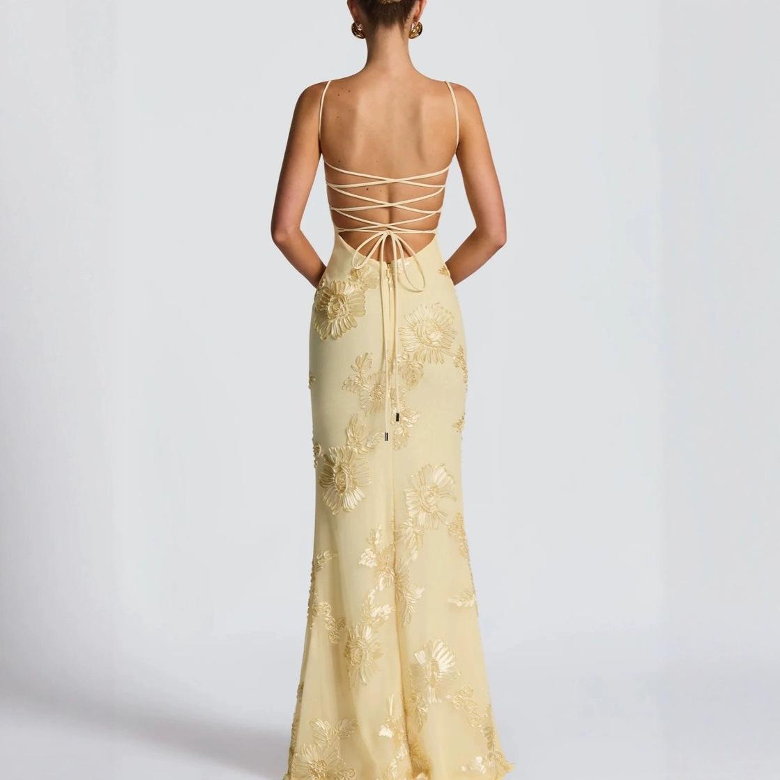 Flower-decorated Evening Dress High-end Banquet Elegant Slimming