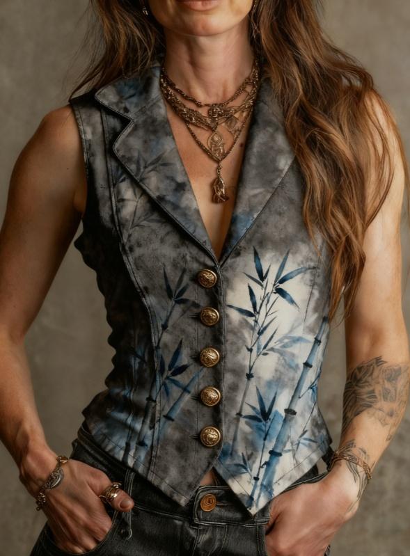 Printed Casual Sleeveless V-neck Slim-fit Vest