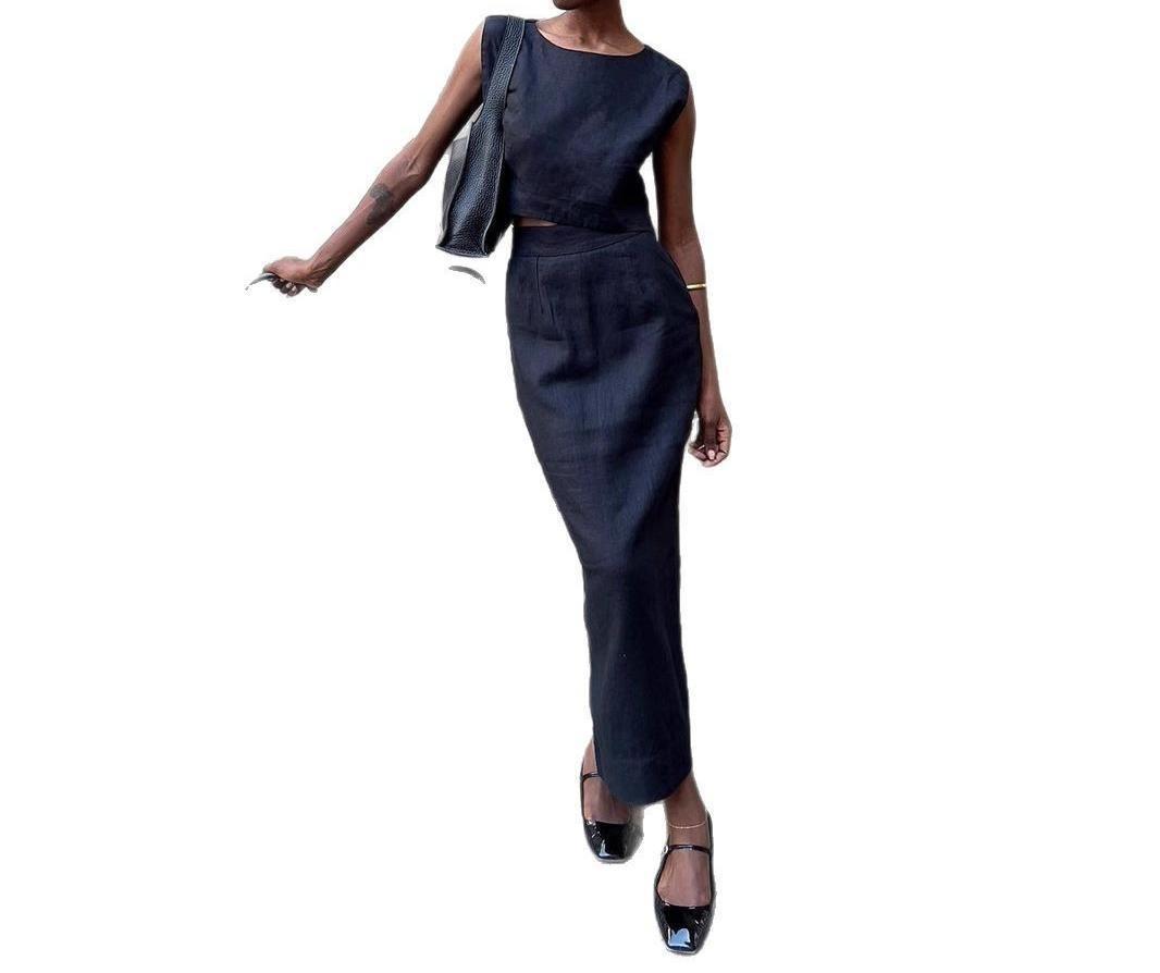 Cotton Linen Vest Skirt Women's Casual Suit