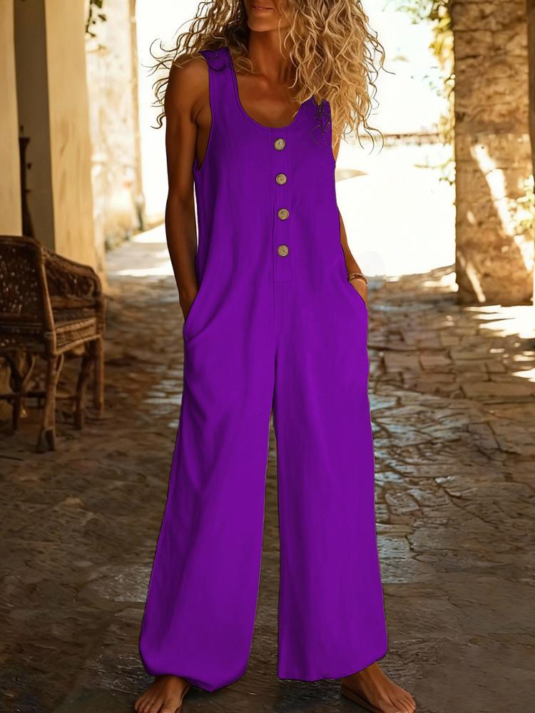 Loose-fit Pocketed Womens Long Jumpsuit