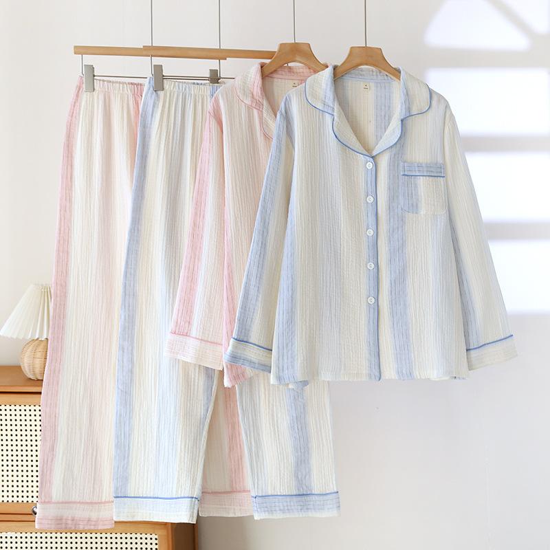 Cotton Yarn Dream Striped Home Wear Long-sleeved Trousers Pajamas