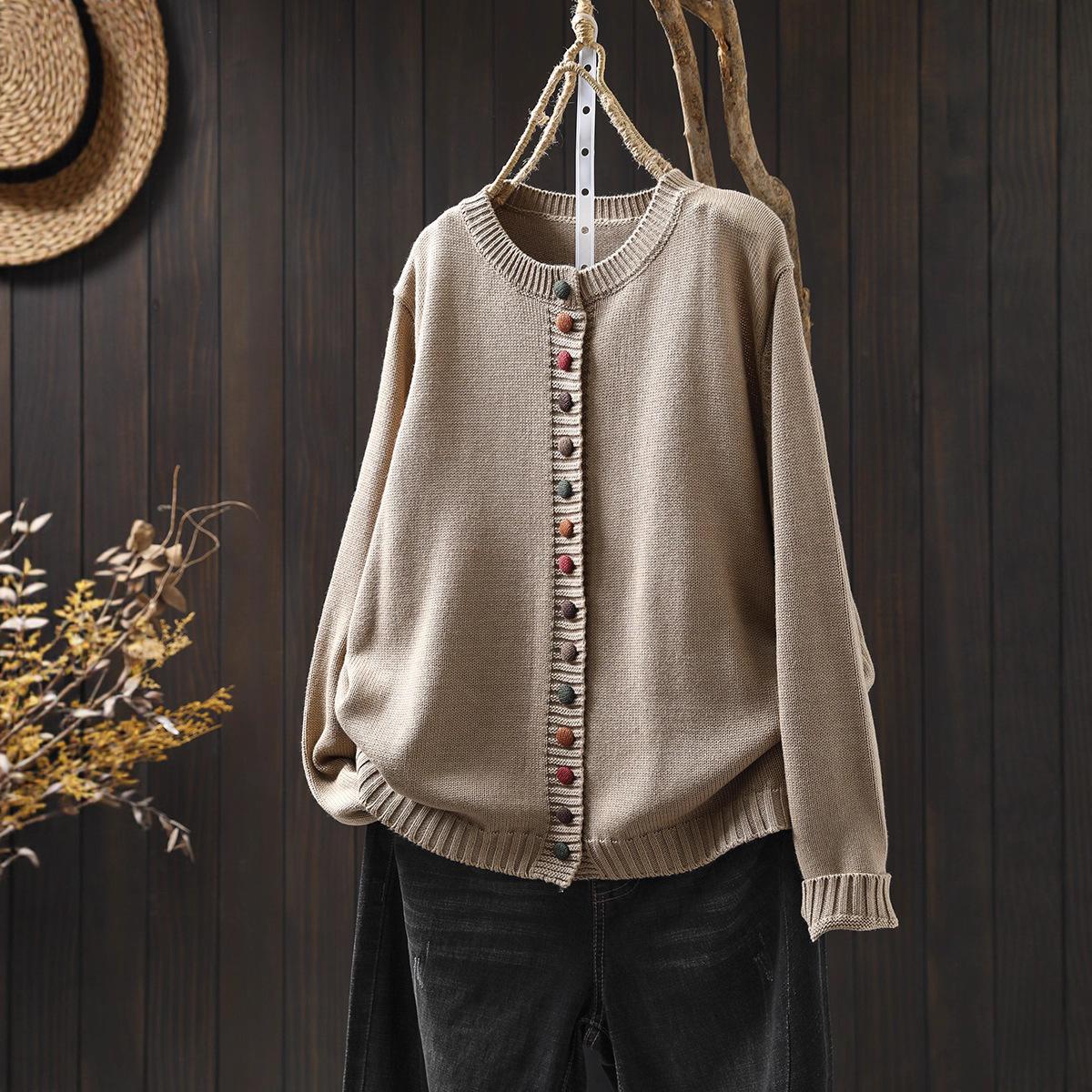 Women's Colorful Button Cotton Sweater Cardigan Loose-fitting Slimming Coat