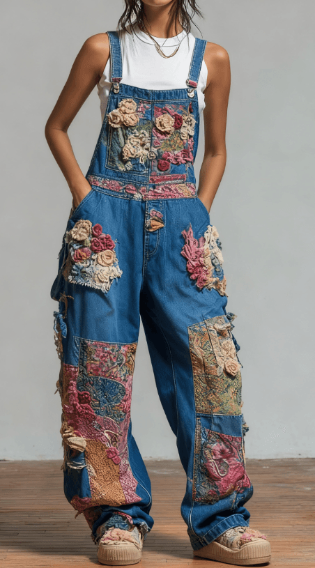 Casual Women's Bohemian Style Woven Loose Overalls