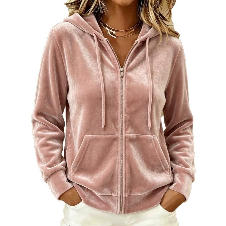 Solid Color Hoodie With Drawstrings Long-sleeve Zipper Sweater