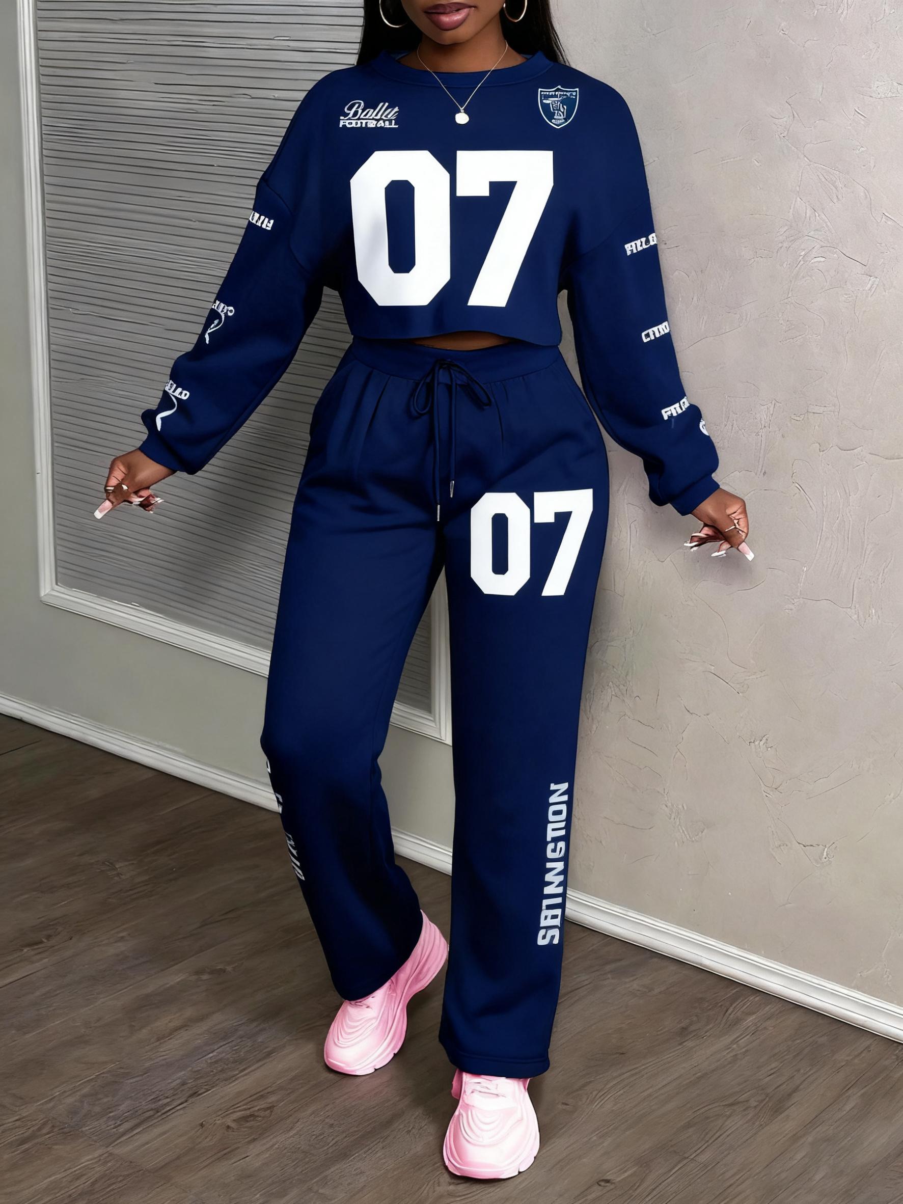 Fashionable And Versatile Street Sports T-shirt  Wide-leg Pants Sportswear Set