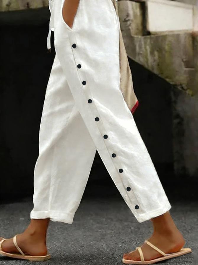 Womens Casual Patchwork Button Cropped Pants
