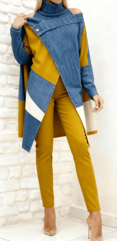 Simple And Stylish Two-piece Suit, Asymmetrical Top, Slim-fit Trousers