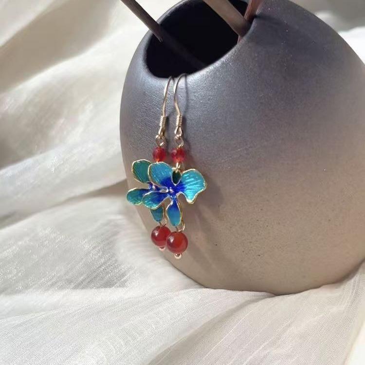 Ming-style Fired-blue Red Glazed Vintage Ear Clip