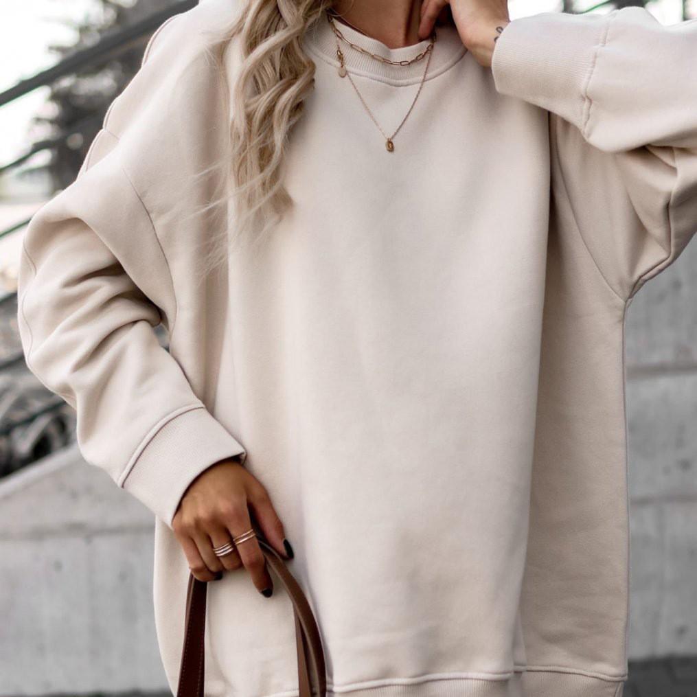 Round-neck Apricot-colored Loose-fit Sweatshirt