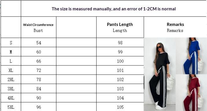 Fashionable Casual Striped Pants And Short-Sleeve Crew-Neck Set