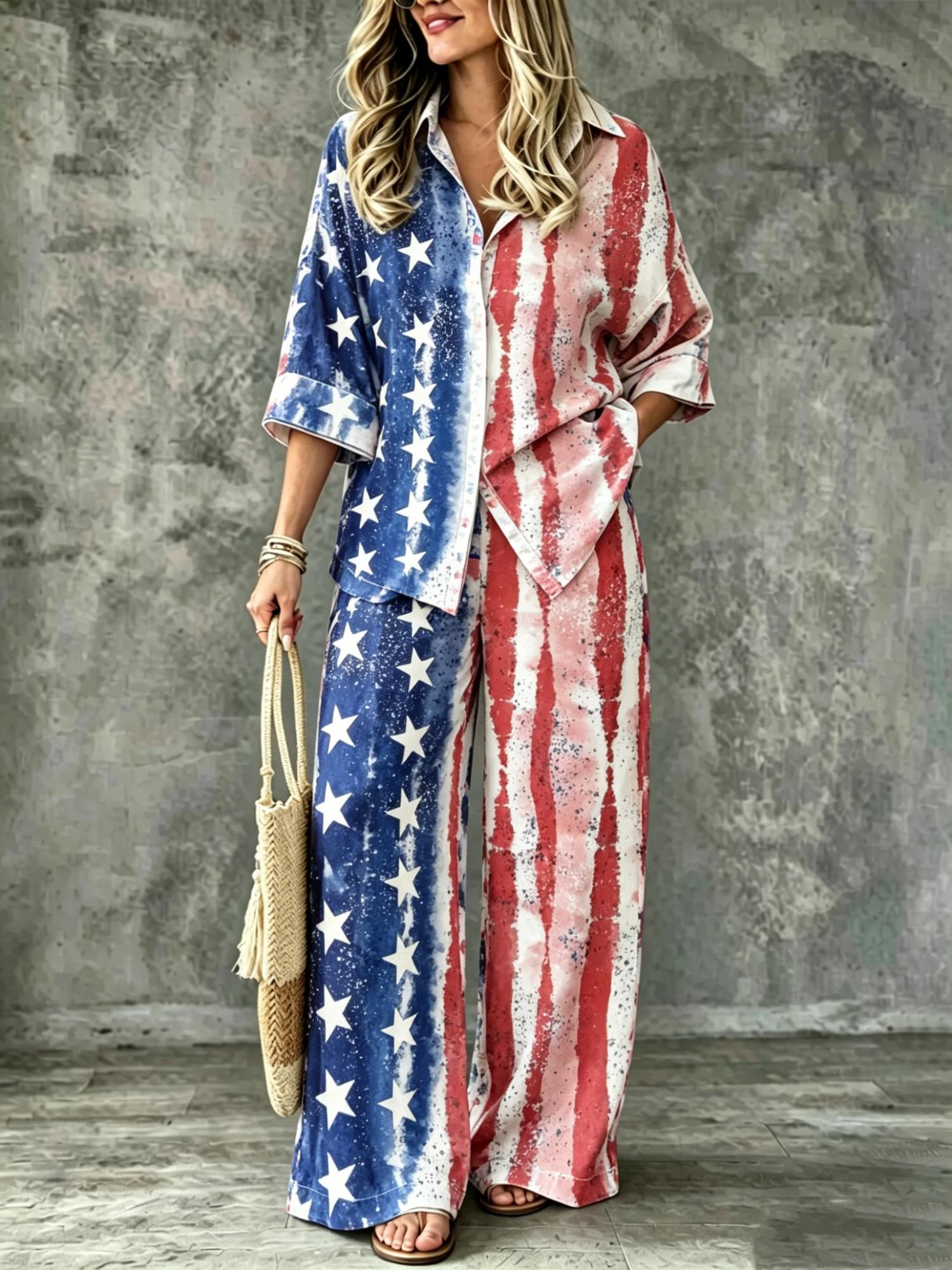 Spring Summer Womens Shirt Set With Digital Print