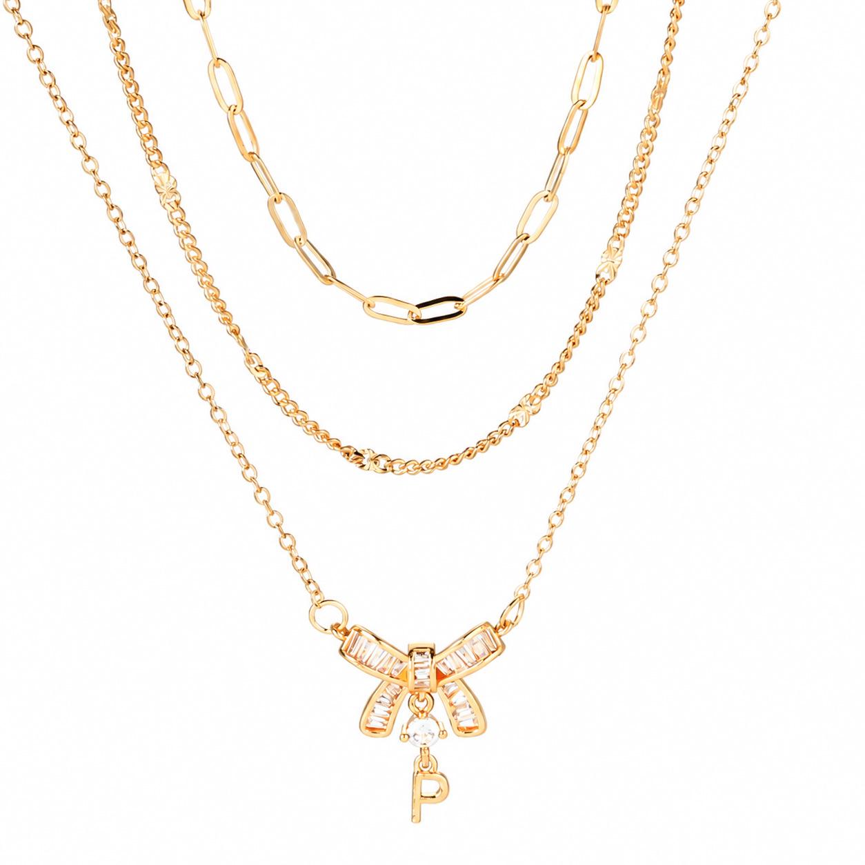 Bow-knot Letter Pendant Layered Necklace For Women