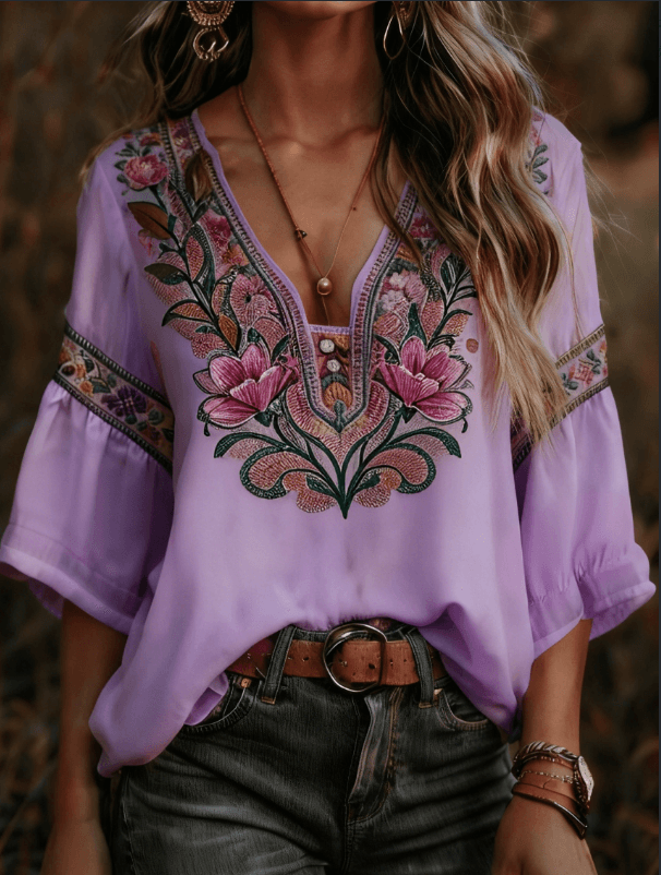 Women's Bohemian Retro Floral T-Shirt