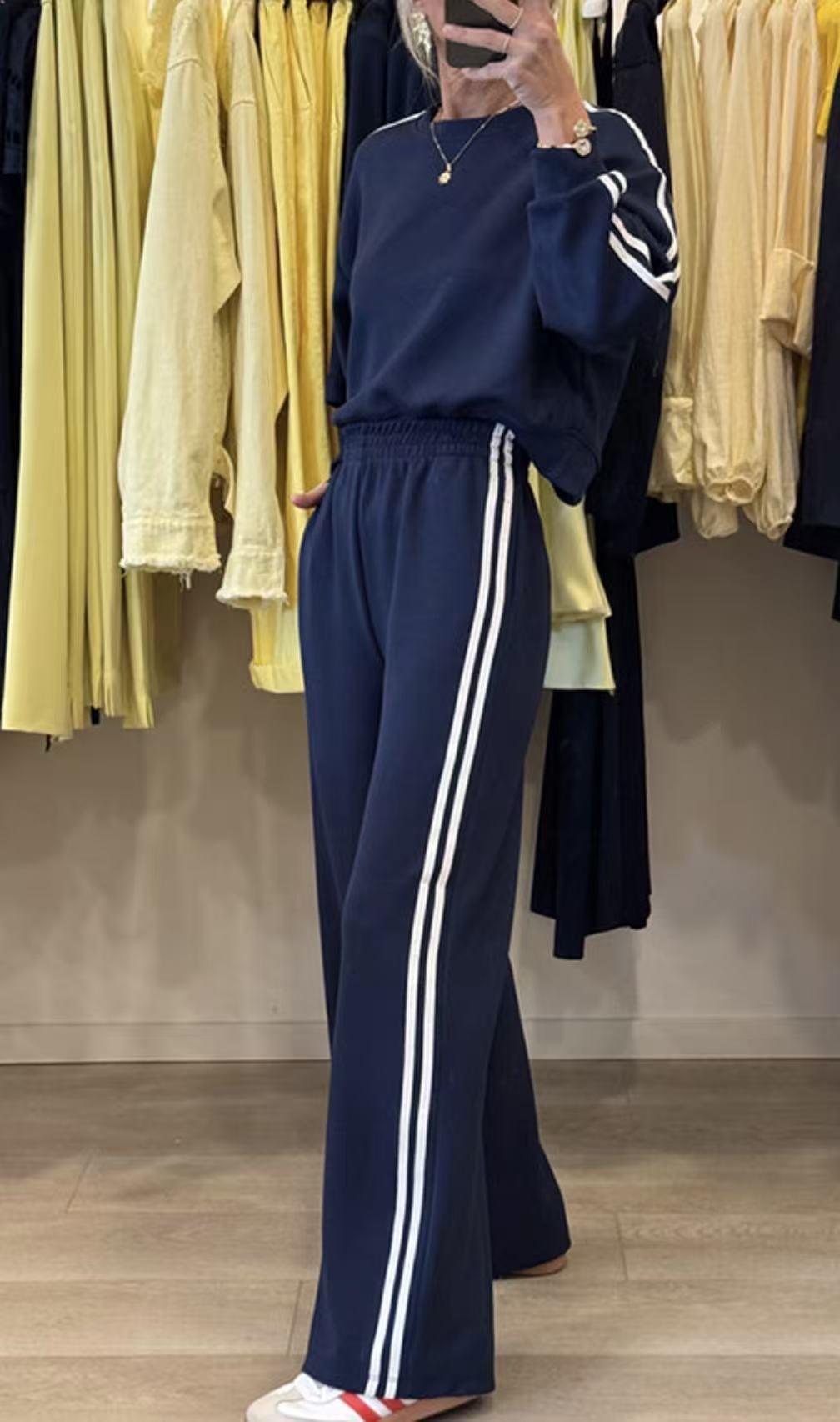 All-match Side Striped Casual Suit Pocket Two-piece Set