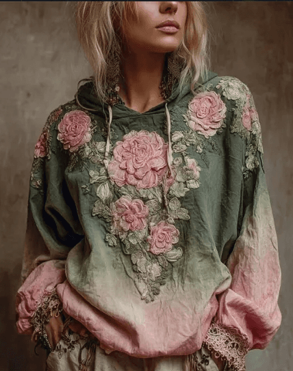 Vintage Hooded Jacket Versatile Lace-up Printed Sweatshirt