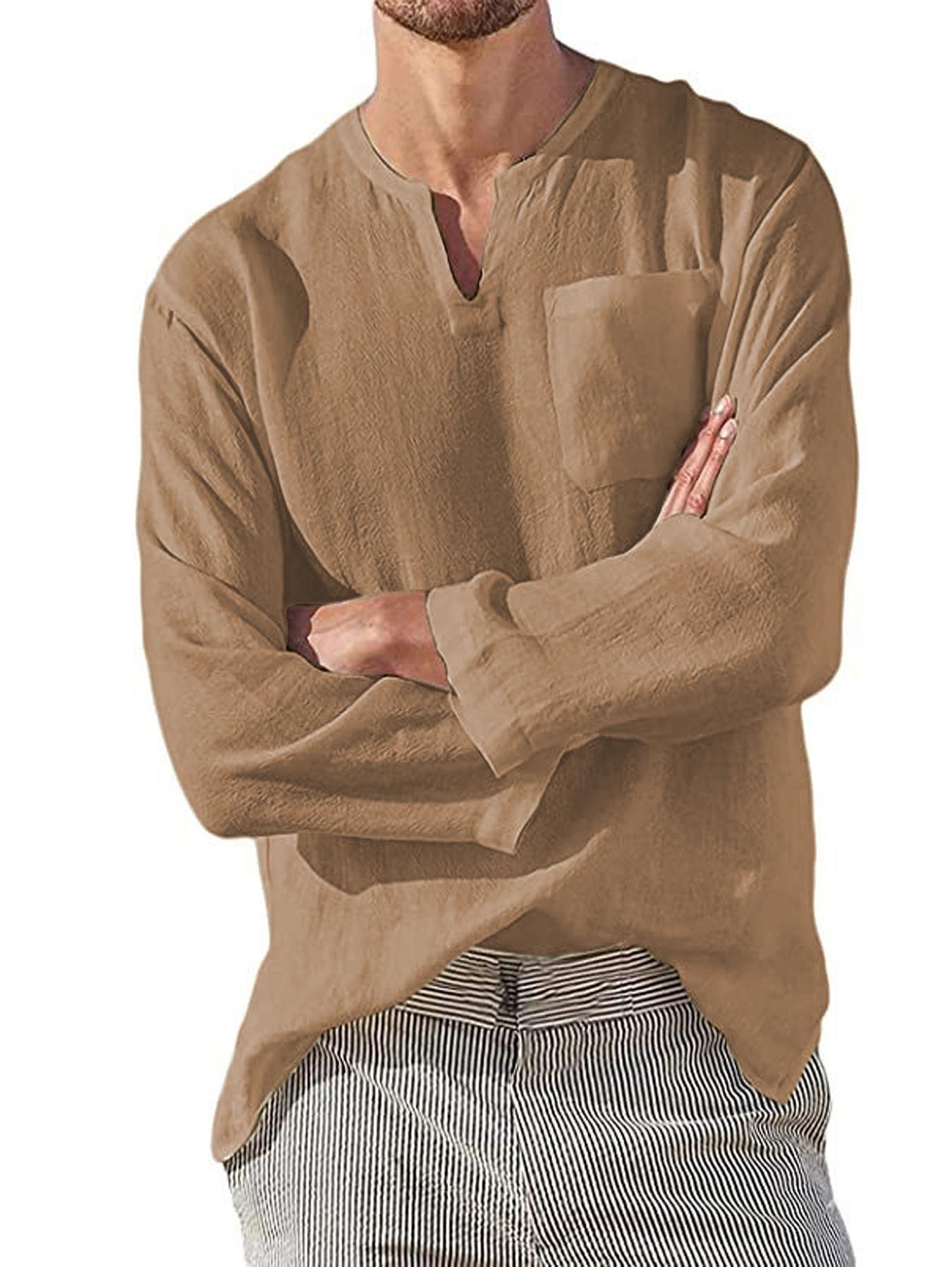 Linen Solid-color Casual Loose-fit Long-sleeve Shirt