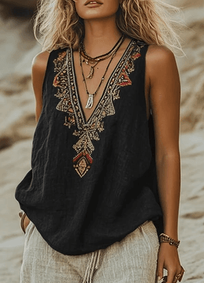 Women's Bohemian Retro V-neck Sleeveless Loose Vest