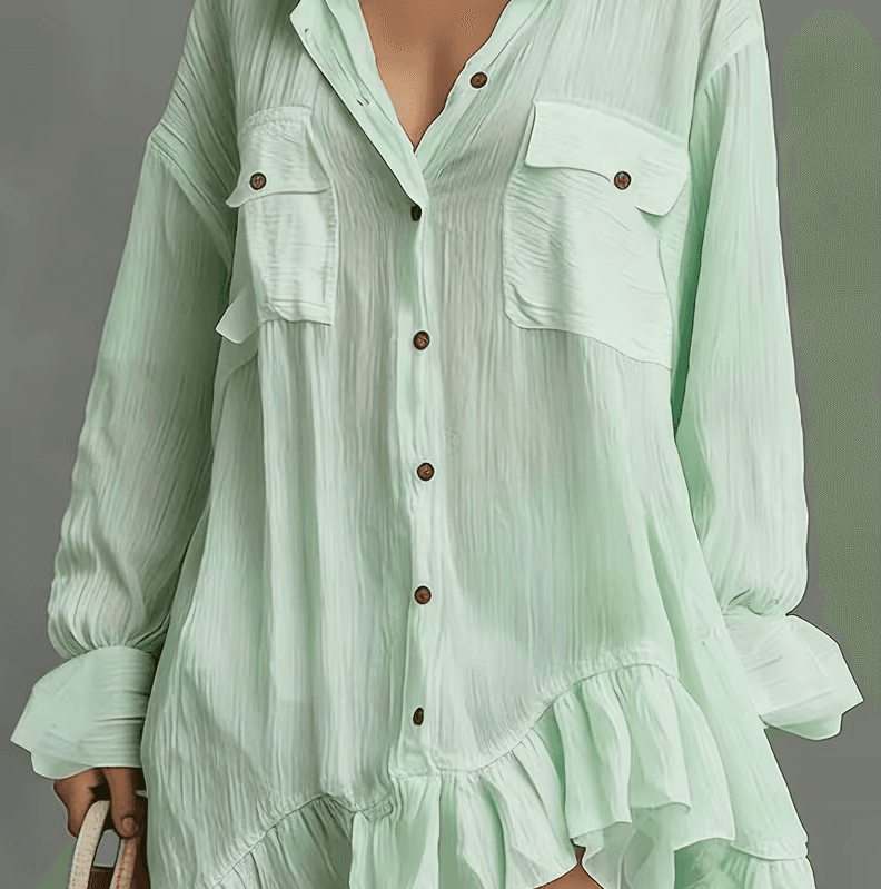 French-style Relaxed Pleated Loose Shirt Dress For Women