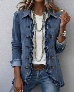 Ruffled Jacket Solid Color Pleated Lapel Blazer Women's Fashion Casual Printed Suit Jacket Office Wear Clothing