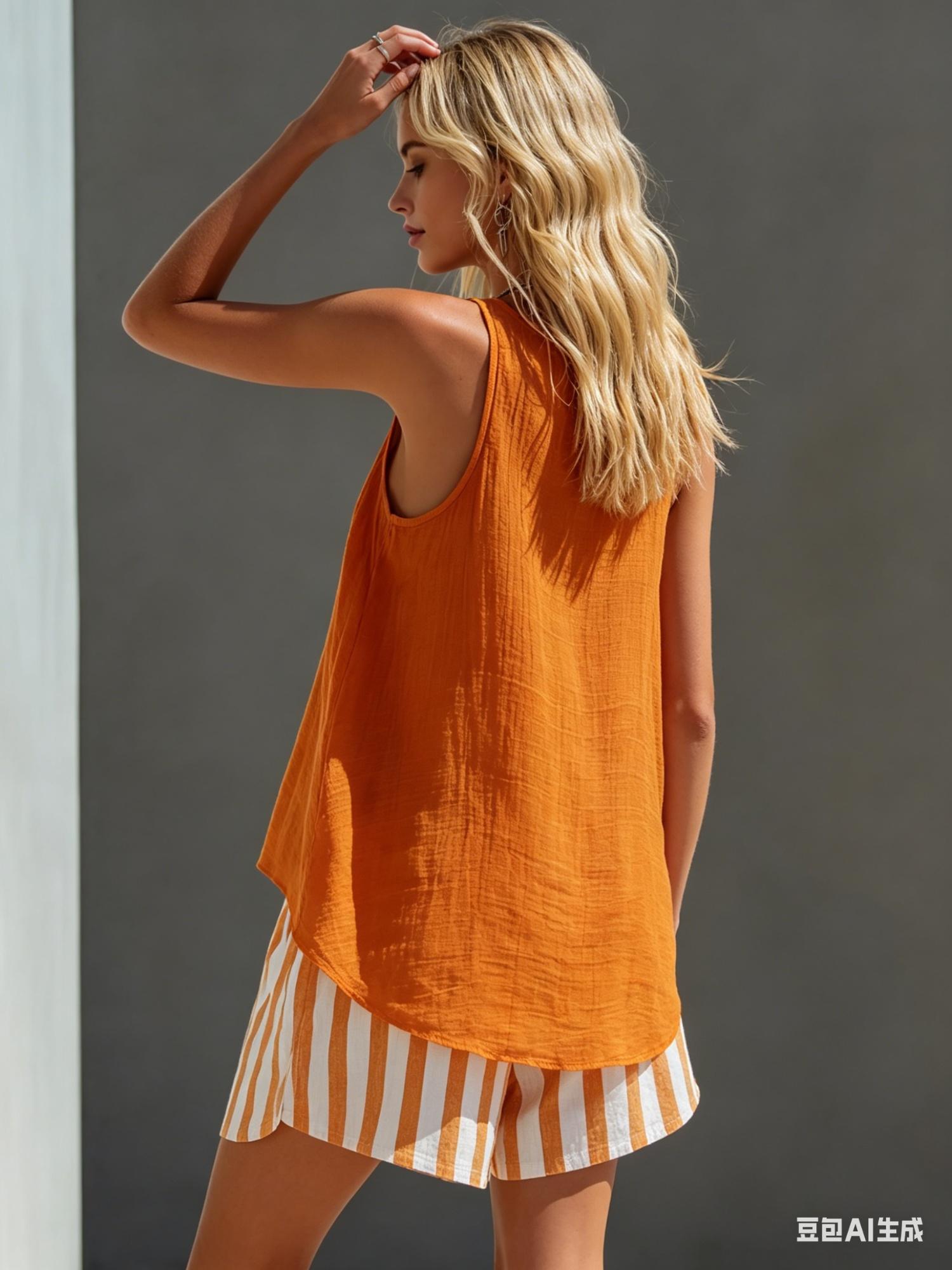 Summer-style Textured Sleeveless Top And Striped Shorts Set