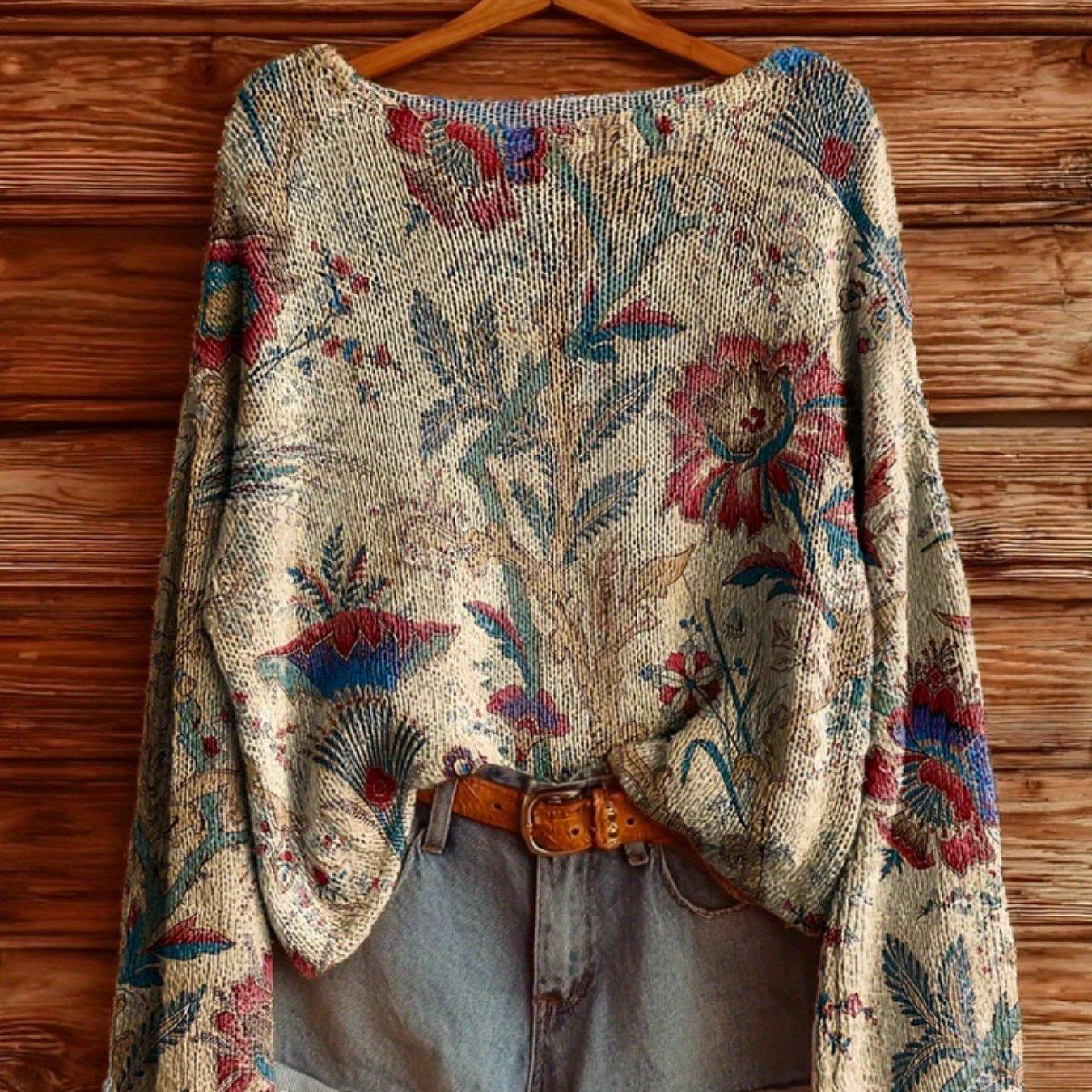 Autumn And Winter Retro Colorful Printed Pattern Women's Sweater, Lazy And Relaxed, Casual And Fashionable