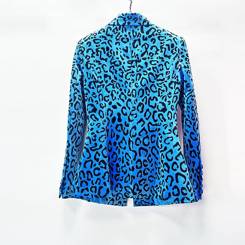 Leopard Print Single Button Blazer & Flared Floor Pants 2-Piece Suit Set