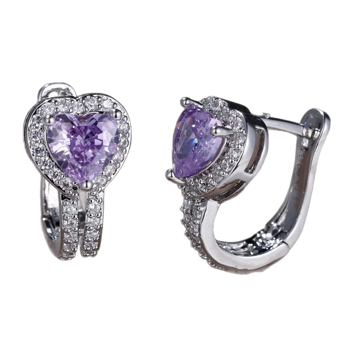 Classic Heart-shaped Hollow-out Ear Clips With Blue Diamonds