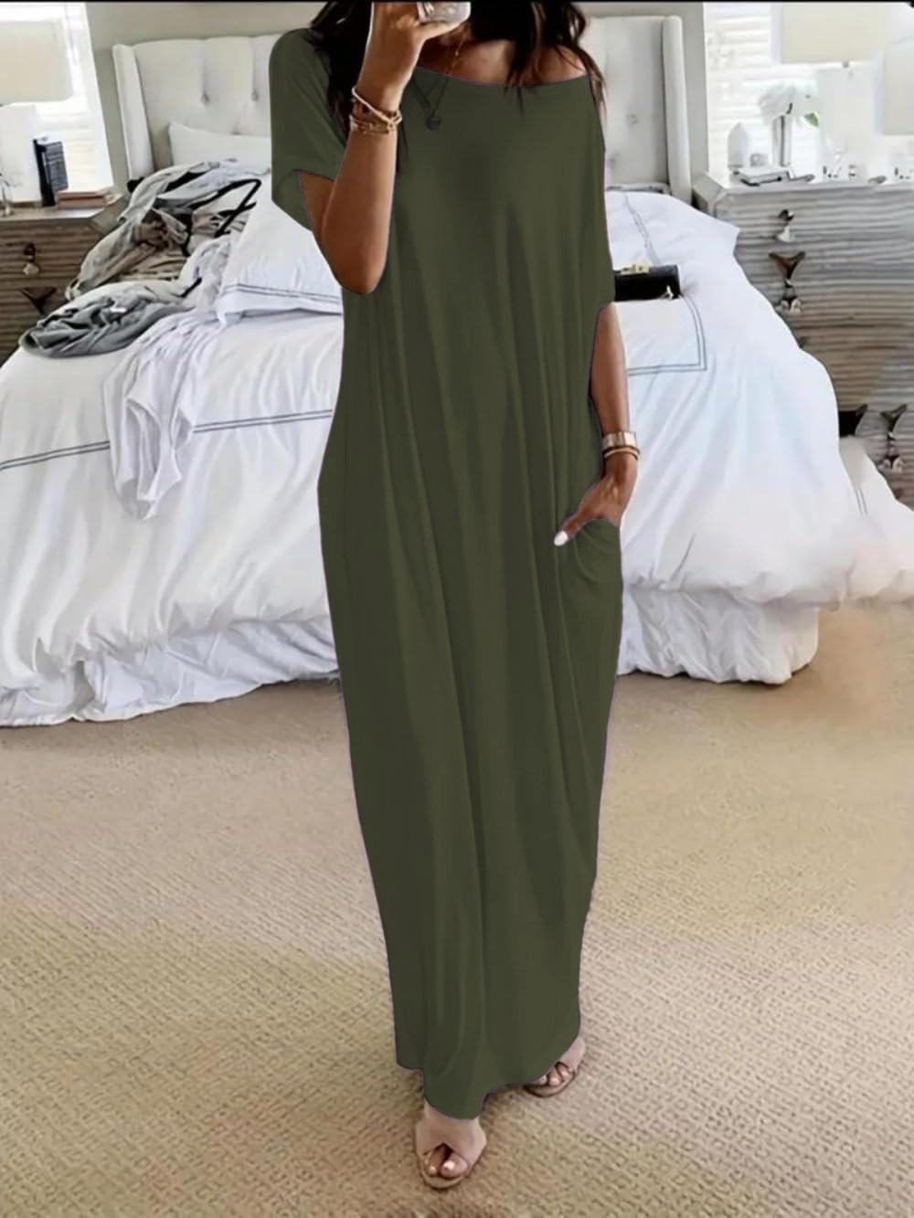 Women's Solid Color Short Sleeve And Long Pattern Casual Dress