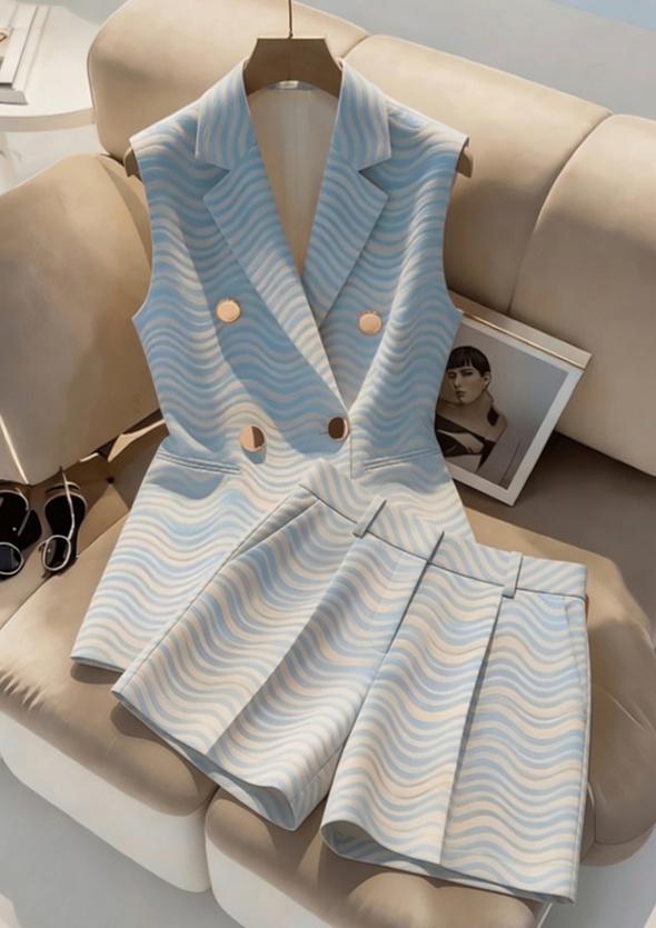 French-style Double-breasted Vest And Shorts Two-piece Workwear Set
